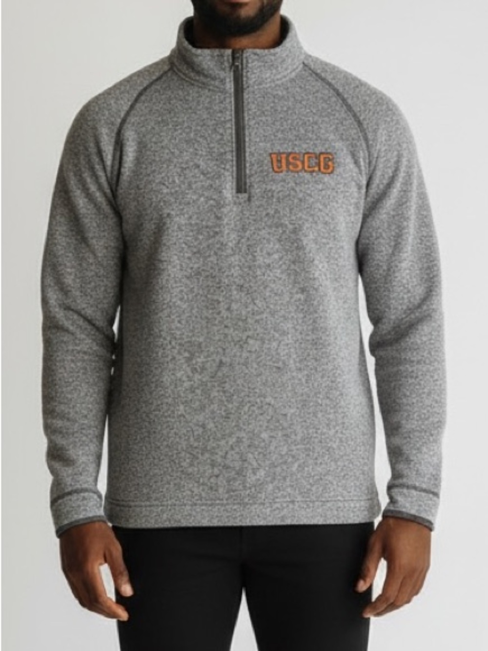 Champion Gray Heather Quarter-Zip Sweatshirt with Orange USCG Logo